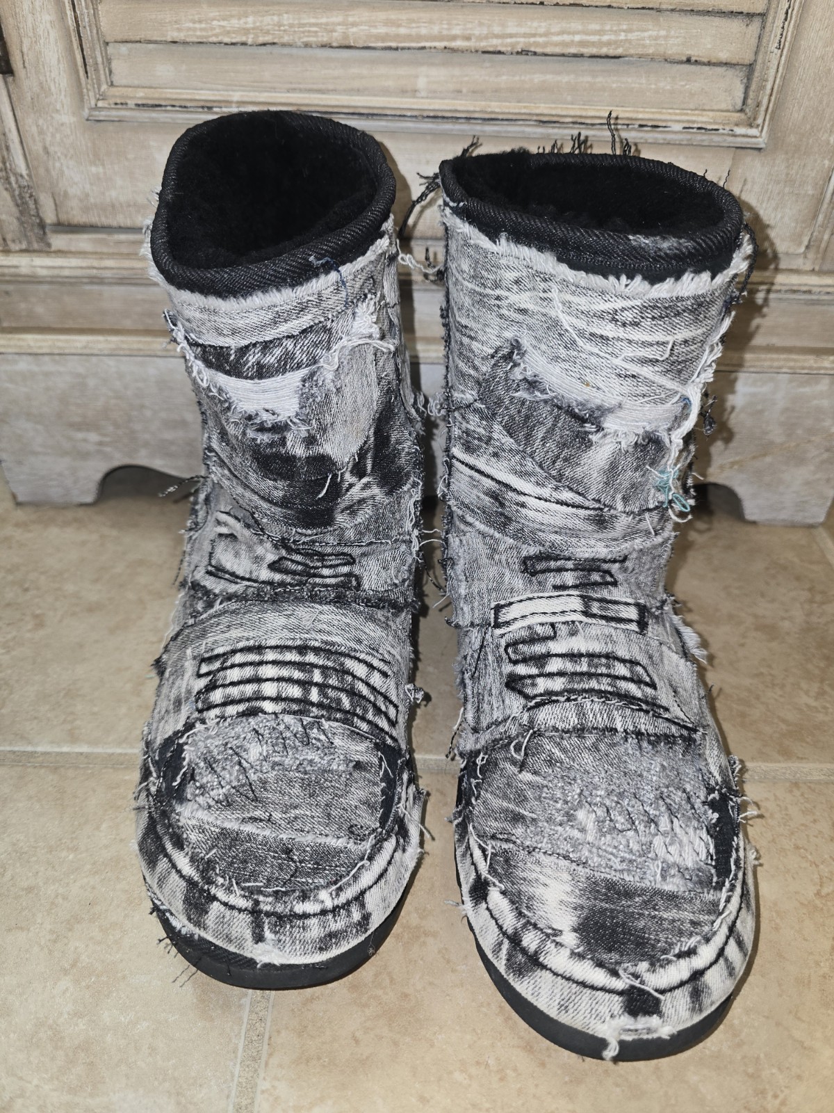 Custom reworked black patchwork denim designer bo… - image 2