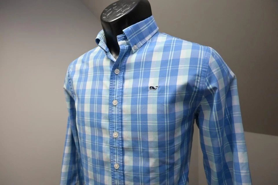 Camisa social masculina xadrez casual poliéster nylon baleia Vineyard Vines tamanho grande - Imagem 3 de 4