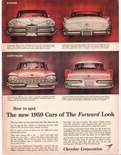 Chrysler 1958 Dodge 1959 Plymouth 2-page 2-piece 10 X 13 Each Vintage