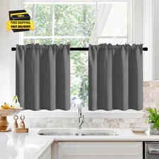 Short Blackout Curtains Panels for Bathroom/Kitchen - Thermal Insulated Rod Pock