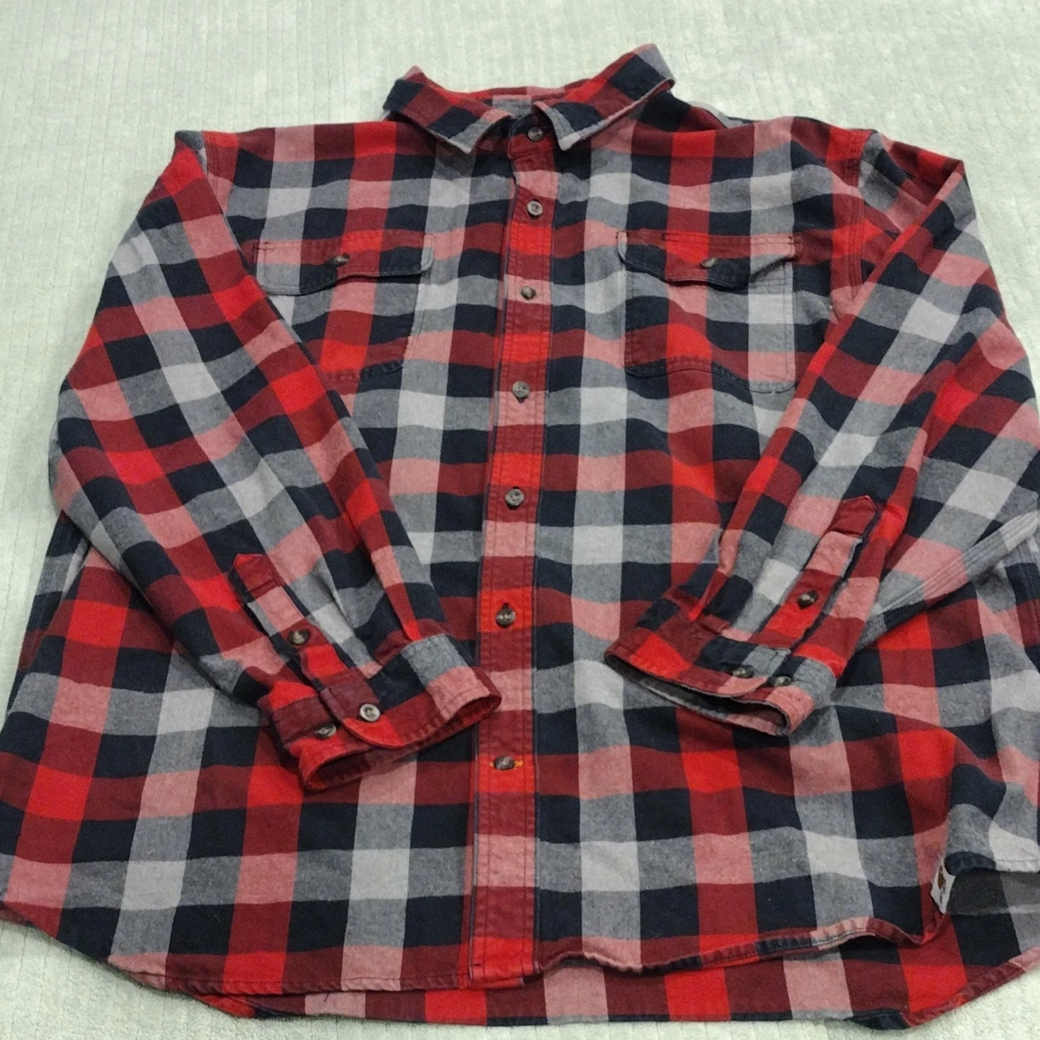 NWOT Carhartt Red Black Gray Plaid Flannel Long Sleeve Button-Up Shirt 2XL