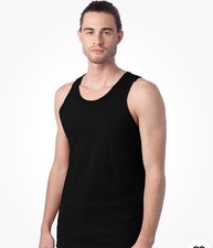 NEW Hanes 100 Preshrunk Cotton Pure Black Tank Top Size M 38-40 