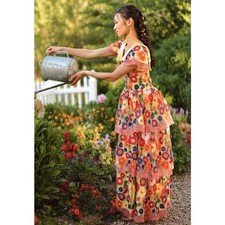 NWT Ivy City Co Annabelle Floral Embroidered Tiered Maxi Dress Sunshine Small