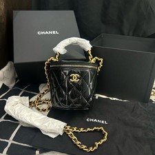 Chanel Vanity Case Black Patent Calfskin Quilted Chain Crossbody [Duties Paid]