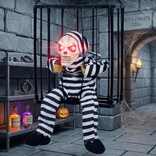 Halloween Decor with Sensor, Scary Skeleton in Cage for Haunted House