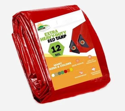 DAY STAR SHADES Extra Heavy Duty RED Tarp 12 Mil Thickness Poly 3 Ply 6oz Reinforced Canopy