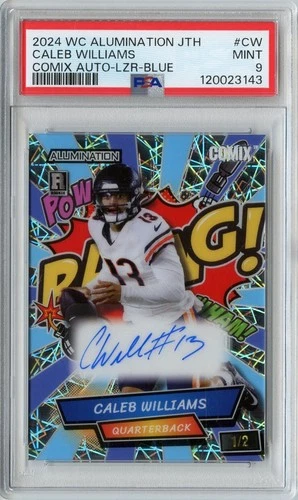 2024 WC Comix Caleb Williams BLUE LAZER BANG! Rookie RC Auto #'D 1/2 PSA 9 BEARS