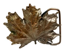 Vintage Bergamot Brass Works Maple Leaf Solid Bronze Belt Buckle 1974 Nature