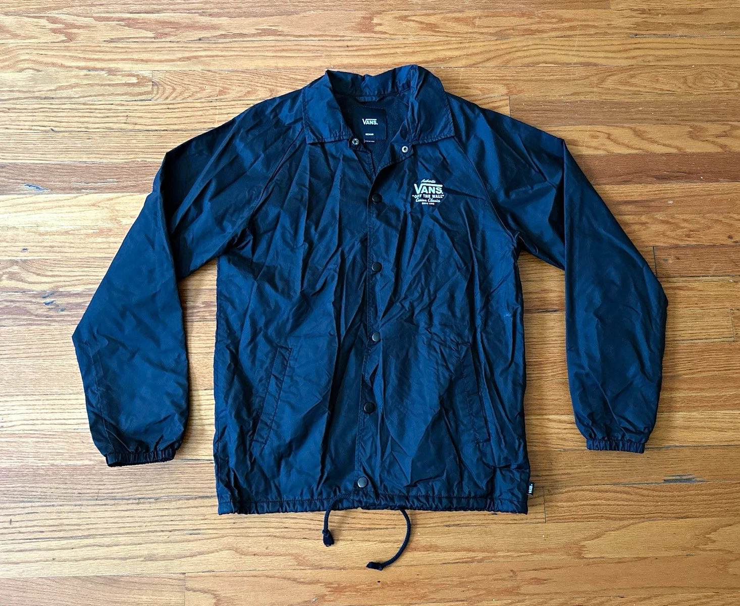 VANS Off The Wall Custom Classics Coach Windbreaker Jacket Black Snap SizeM NWOT image 1