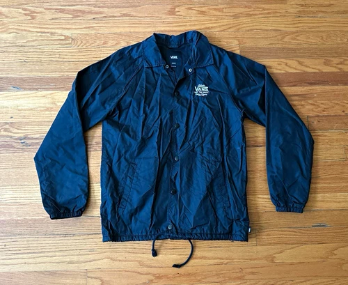 VANS Off The Wall Custom Classics Coach Windbreaker Jacket Black Snap SizeM NWOT - product listing photo