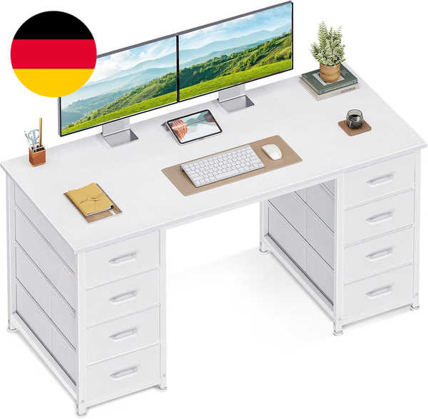 Coleshome Schreibtisch Mit 8 Stoff Schubladen, 120×48 Cm, Weiß | PC Tisch, BüRot-image