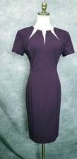 Calvin Klein Size 2 Purple Short Sleeve Career Dress Mesh Panel Neck Accents