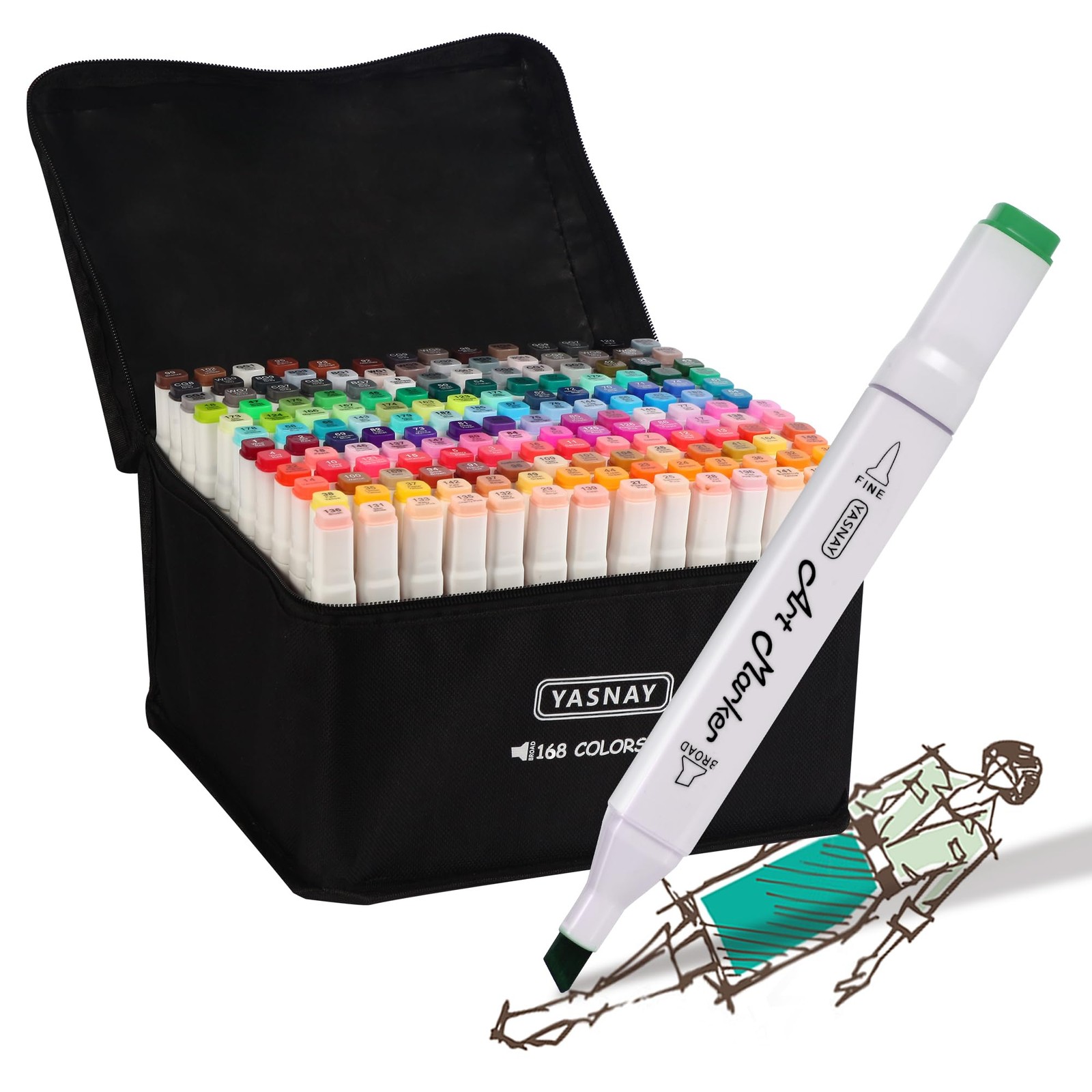 168-Color Dual-Tip Alcohol Art Markers for Drawing & Coloring-image