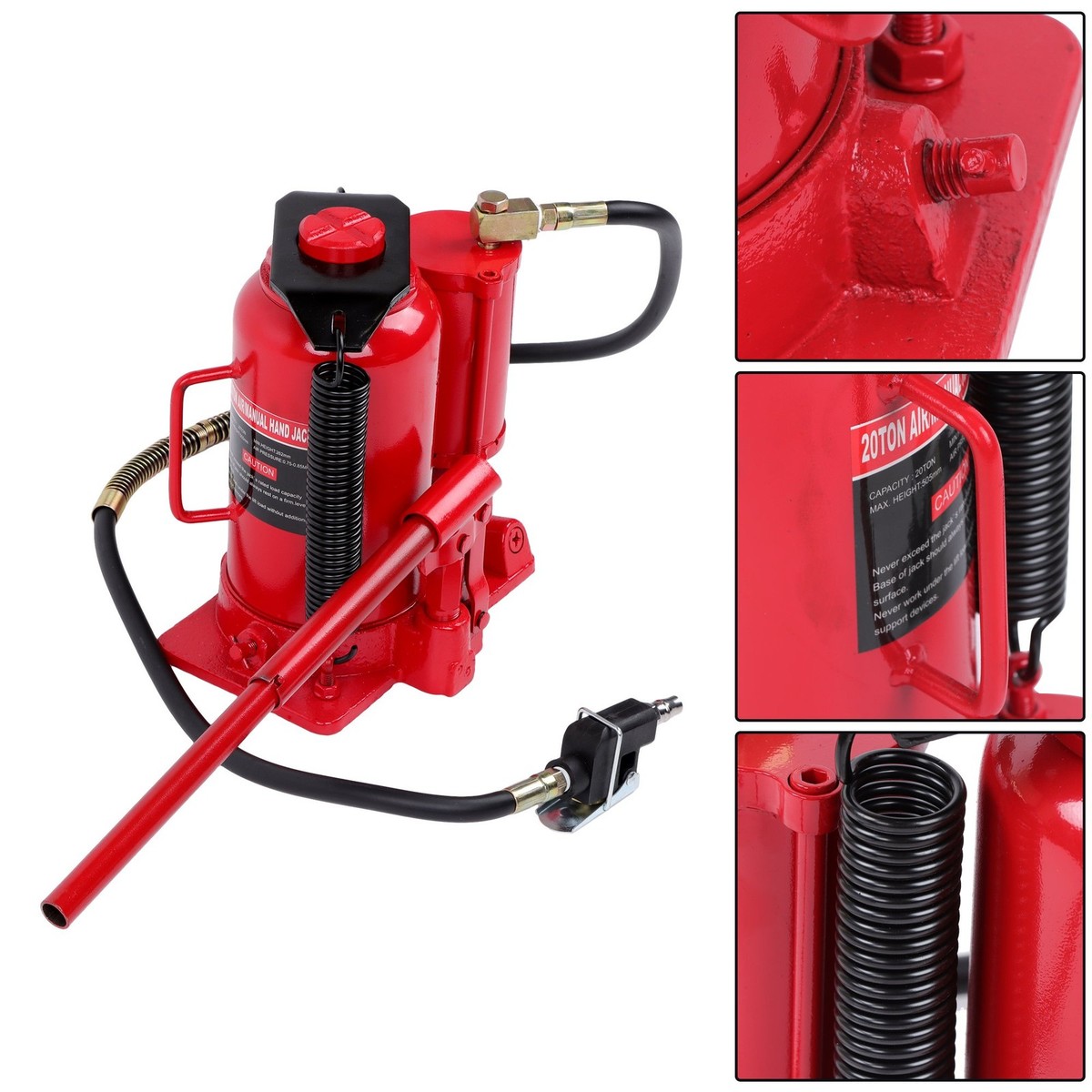SPECSTAR 20 Tons Pneumatische Fleskrik Met Handpomp – Zware Krik Voor Auto's, Vrachtwagens, Caravans & Landbouwvoertuigen – Rood