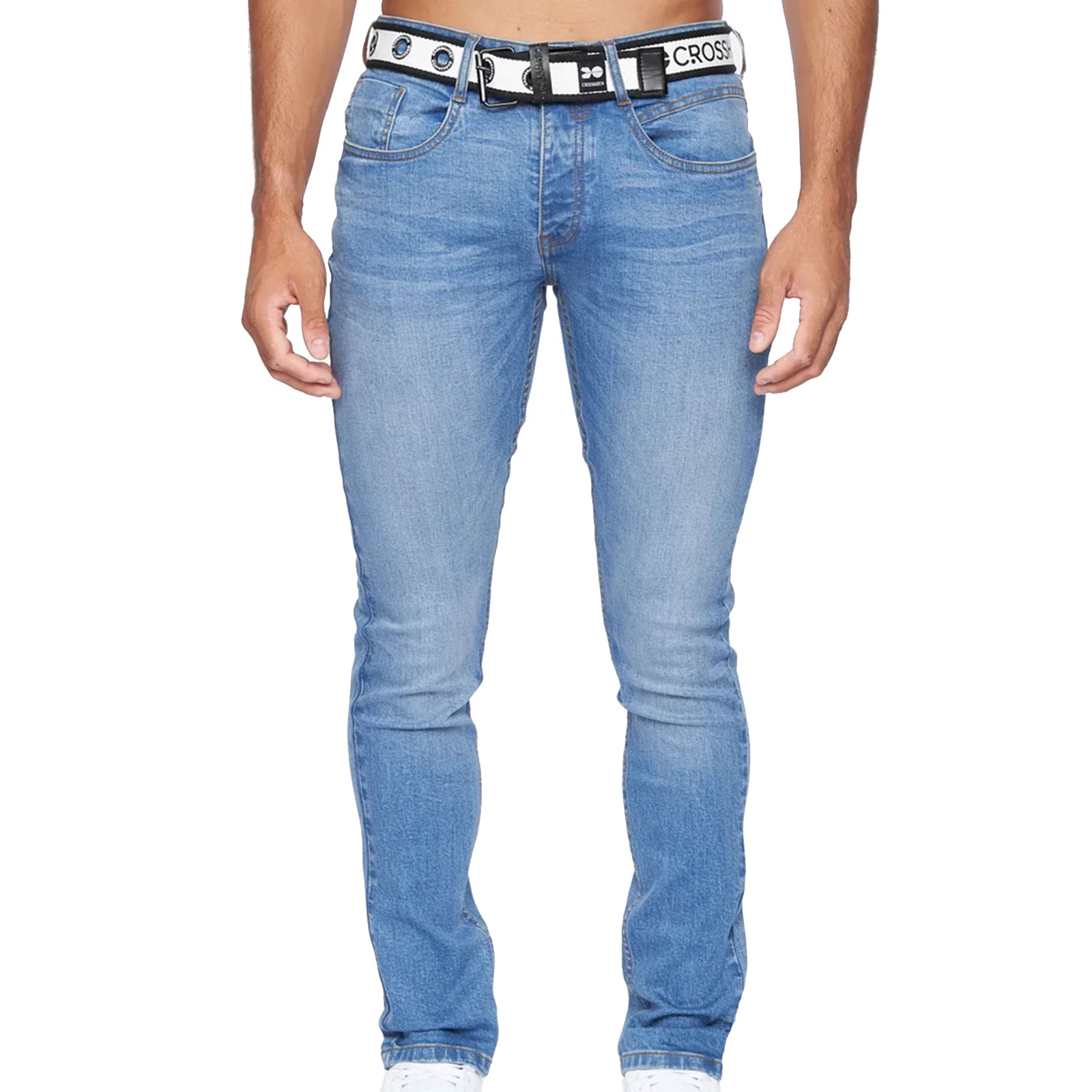 Crosshatch Barbeck Mens Classic Fashion Casual Slim Fit Jeans Light Wash