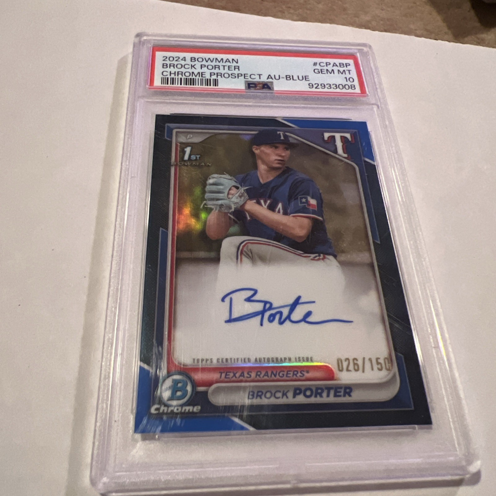 2024 Bowman Chrome Prospect Autographs Brock Porter #CPA-BP Blue Refractor /150