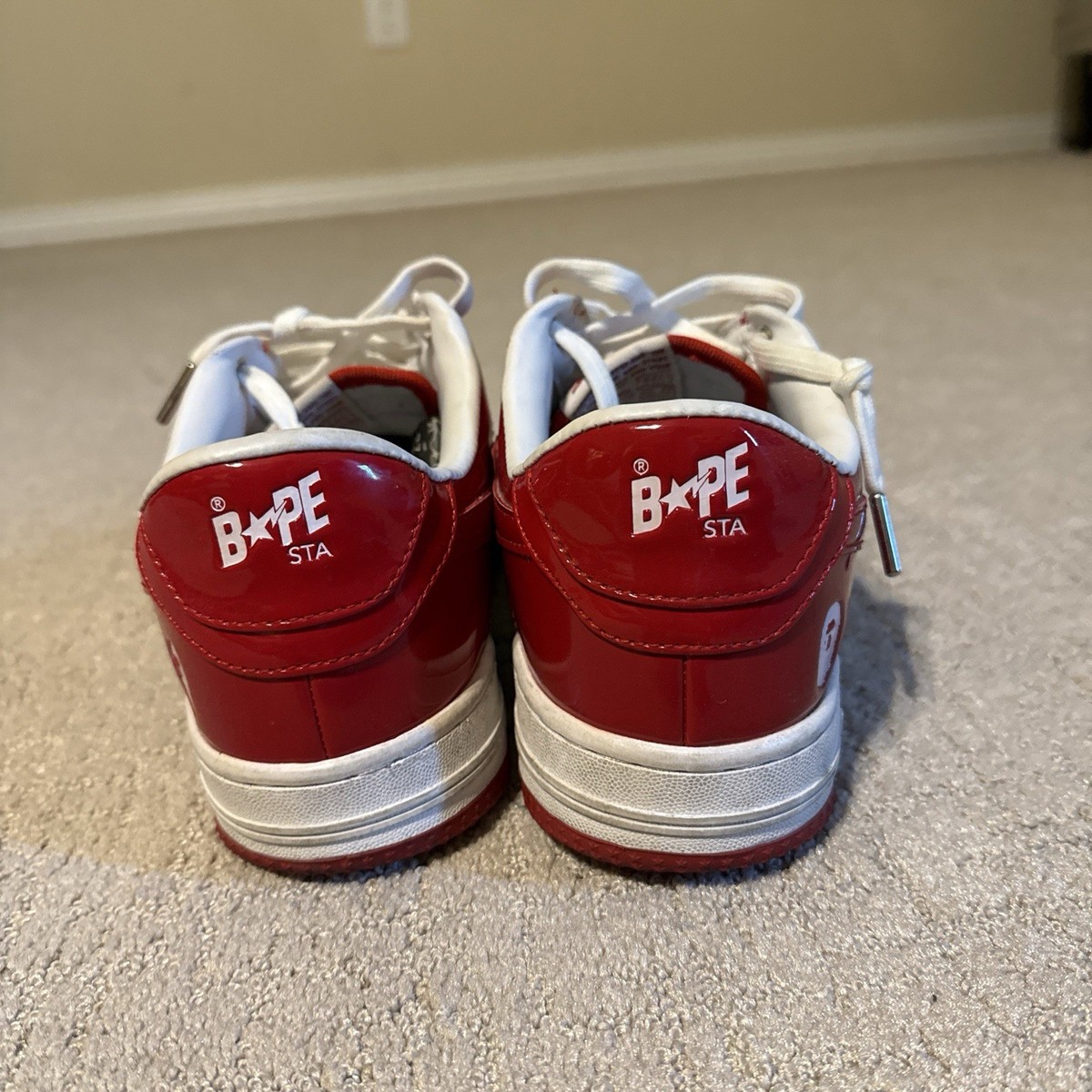 靴 A BATHING APE BAPE STA RED US8 A Bathing Ape Bape Sta Red White Men's Casual Patent Leather