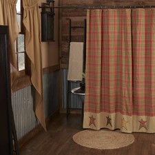 Stratton Primitive 72"x72" Stars Border Shower Curtain Red Rod Pocket Appliqued
