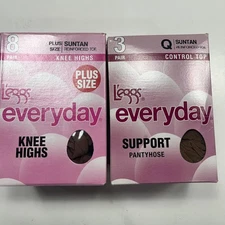 L'eggs Sz Q 3 pair Support Control Top Pantyhose SUNTAN + 8 pr Plus Knee Highs