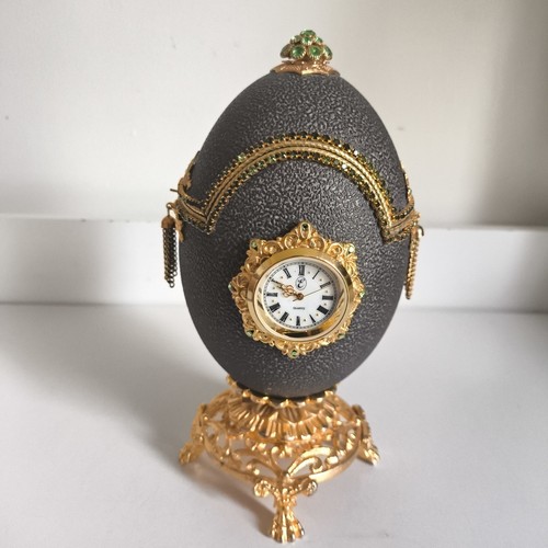 Emu Egg Decorated On Gold Display Stand Jewelry Box Clock - Picture 1 of 11