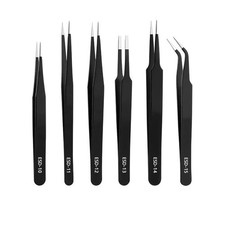 Precision Tweezers Set - 6PCS Anti Static ESD Industrial Kit Black