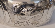 Engraved Sterling Silver Cuff Bracelet by Tlingit Master Carver Amos Wallace