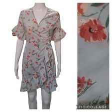 Nasty Gal light blue floral wrap dress with ruffle trim Size 2