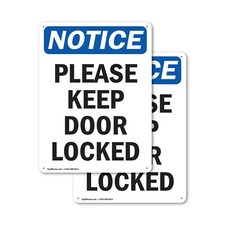  2 Pack Please Keep Door Locked OSHA Notice Sign Decal Metal Plastic