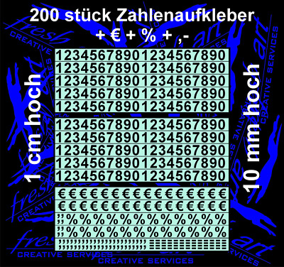 Zahlen 1 cm hoch Klebezahlen 200 und 32 St.   + 24 St. % + ca. 52St ,-  Schwarz