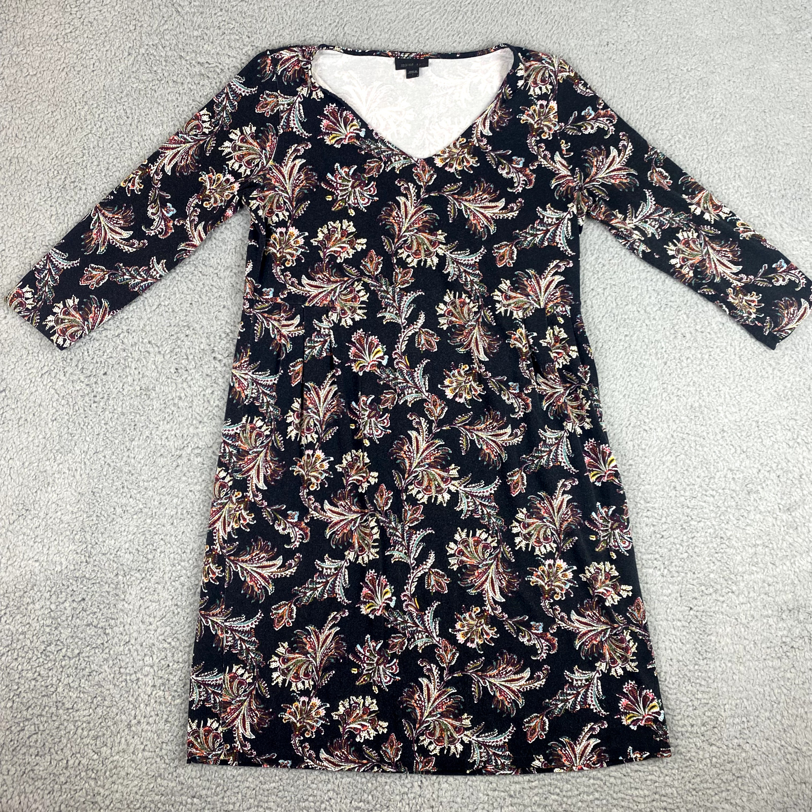 J Jill Shirt Dress Womens Small Wearever Floral 3/4 Sleeve V-Neck Tee Top Tunic