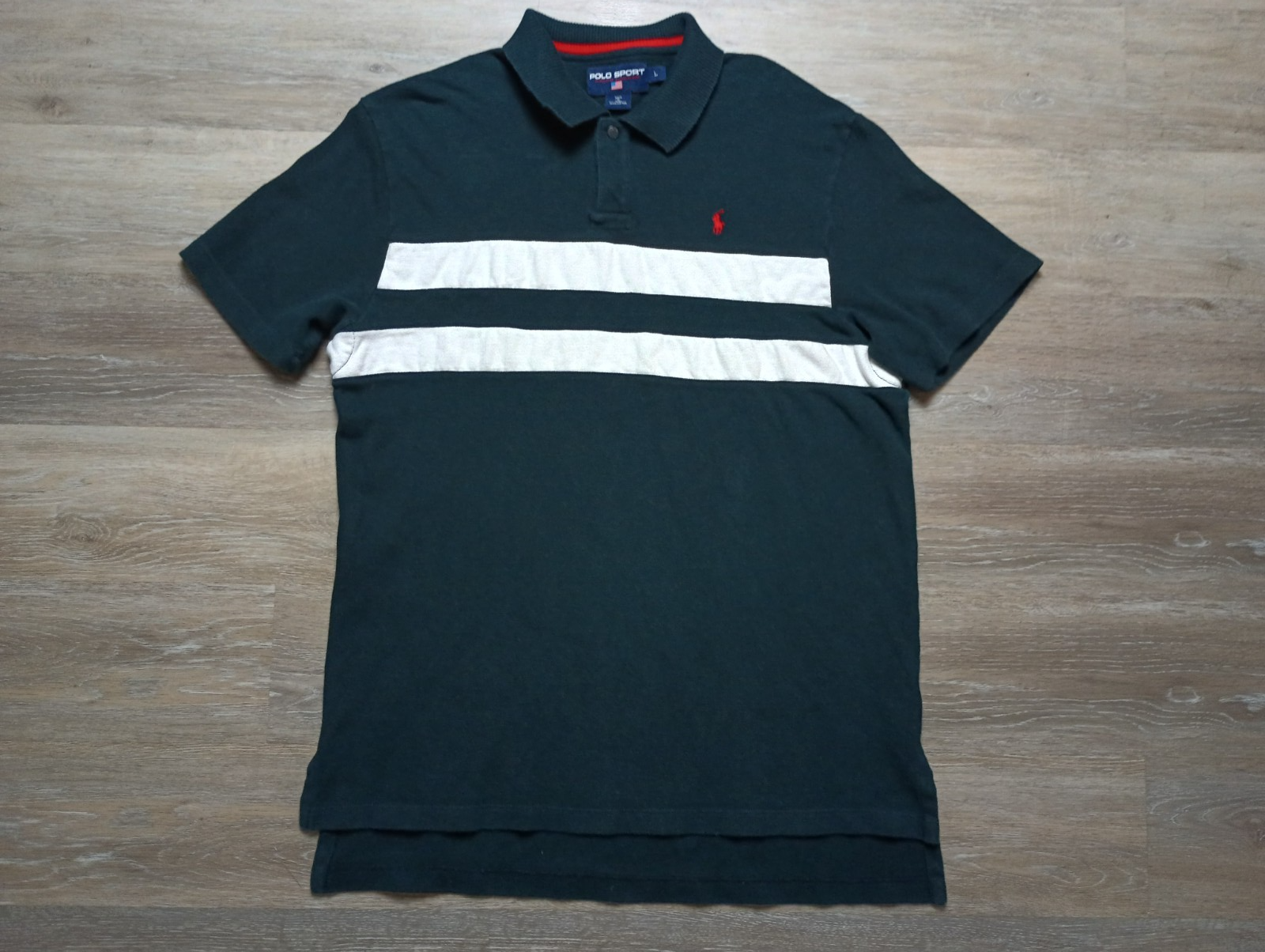 Polo sportiva vintage nera bianca uomo L Ralph Lauren casual anni 90 rosso pony usata in ottime condizioni
