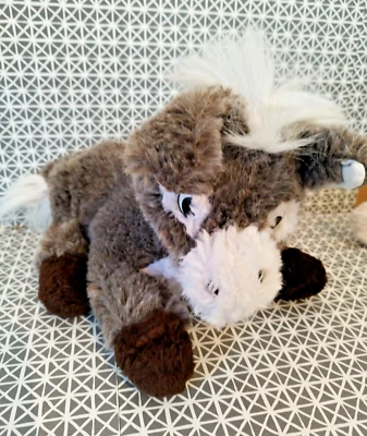 Peluche doudou âne poney cheval vintage marron beige blanc Ajena - Photo 1/4