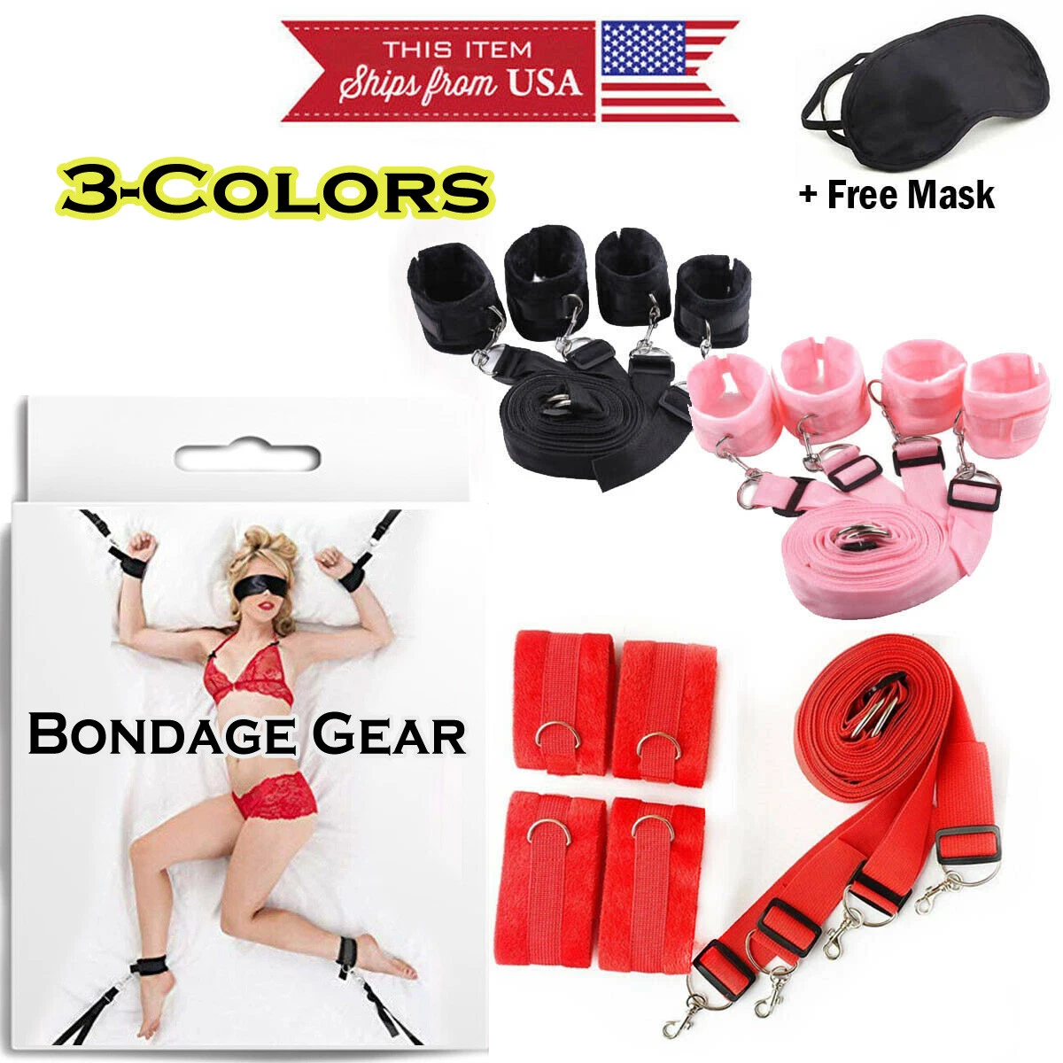 Beginner Under Bed Restraints Set Bondage Fluffy Soft Cuffs Couple Sex BDSM  Toy | eBay