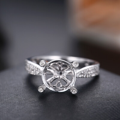 Hot Solid 10k White Gold Semi Mount Ring Setting Round Cut 10mm Wedding Jewelry