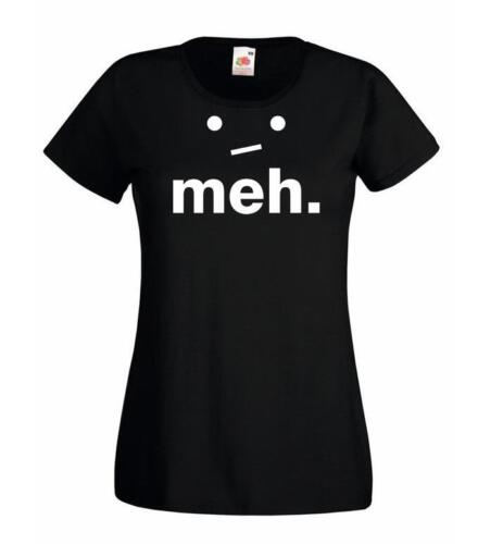 Ladies Black Meh Face Emote Not Interested I'm Not Impressed So Far T-Shirt - Picture 1 of 8
