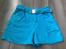 Vintage 1980s Express EXP Shorts Women's 1/2 Blue Denim High Rise Belt Cotton