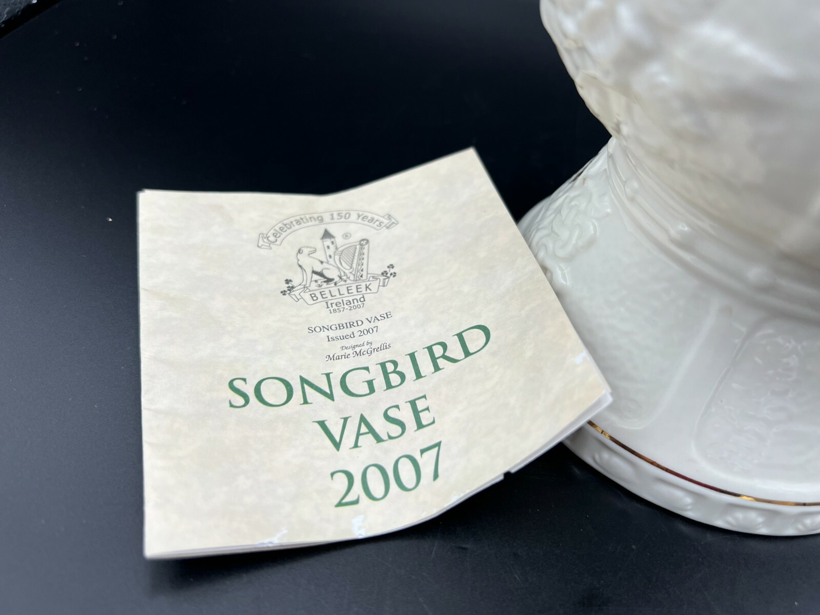 Belleek Songbird 2007 Ireland Rose 150 Yrs Porcelain Vase, 10” Tall, 6