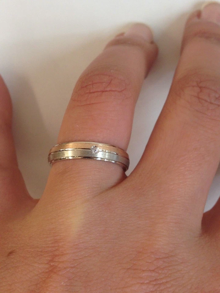 anello fedina uomo donna unisex argento 925 % rodiato rose' zircone misura 24 - Immagine 2 di 4