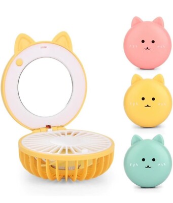 Rosa USB wiederaufladbarer Mini-Handventilator mit Schminkspiegel faltbar UK Lieferung