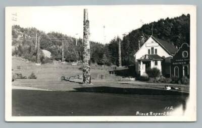 Totem Pole & Funeral Home PRINCE RUPERT British Columbia RPPC (Trimmed) 1940s