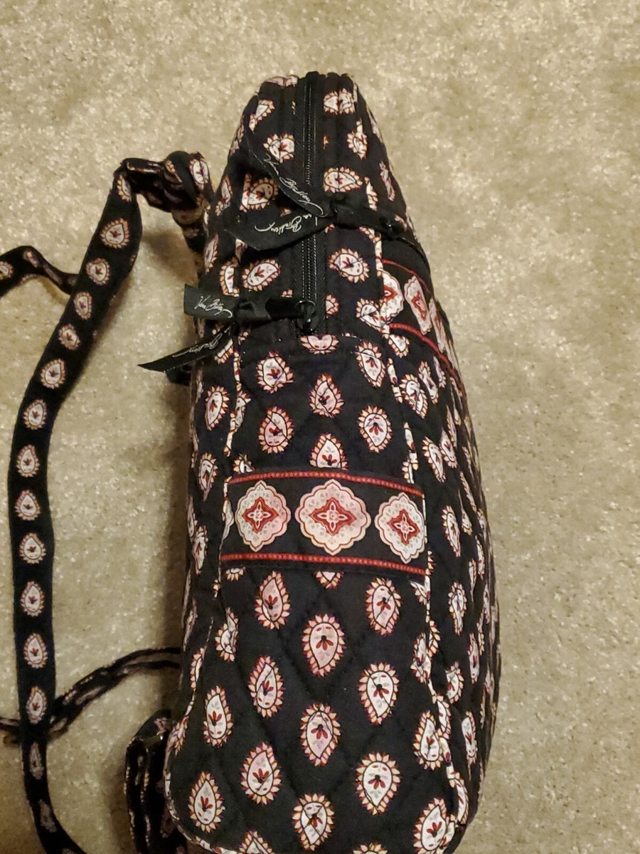 Vera Bradley Black Mini Backpack with Red Floral Scrolls Vera Bradley Black Red Floral Design Size Medium Backpack  main image 3