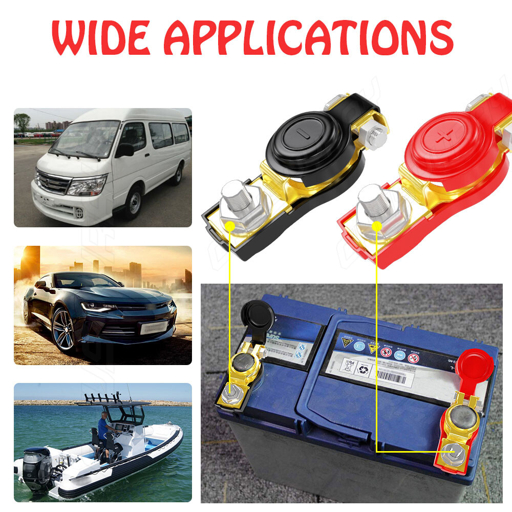 Pair Car Battery Terminal Connectors Universal Positive Negative Wire Post Clamp