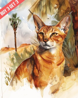 Arabian Cat with a Desert Cat Watercolor Painting Print 8x10
