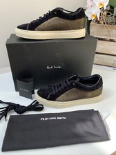 Image of DESIGNER PAUL SMITH BLACK SUEDE  BRONZE TRAINERS SNEAKERS UK4 EU37 BNIB RRP £295