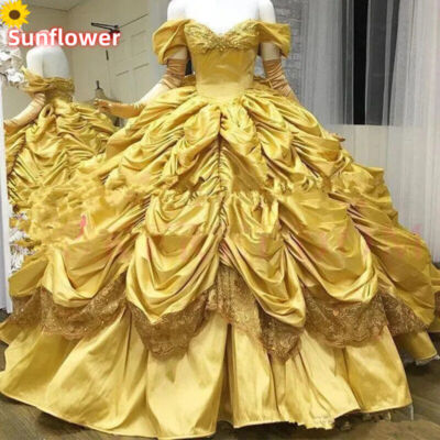 belle yellow quince dress Princess Quinceanera Dresses Tiered Birthday Party Prom Ball Gowns Beauty Belle Costume Light Yellow Quince Dress Princesa