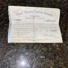 Great Western Railway Company (GWR) Railway Share Certificate 1926 £1250 RARE