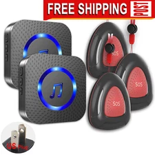 LIKEPAI New SOS Door bell,Caregiver pagers,3+2 set,Waterproof,Balck,900ft,110dB