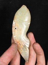 4.7''Chinese Hongshan Culture Old Carving Fish Goldfish Fishs Yu Bi Yubi Pendant