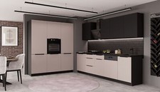 Küche ARONA SIENA 280 + 180 Küchenzeile Küchenblock Einbauküche Kaschmir Schwarz