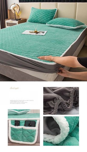 Thicken Velvet Quilted Bed Cover Quick Warm Coral Fleece Quilting Mattress Cover - Picture 24 of 33